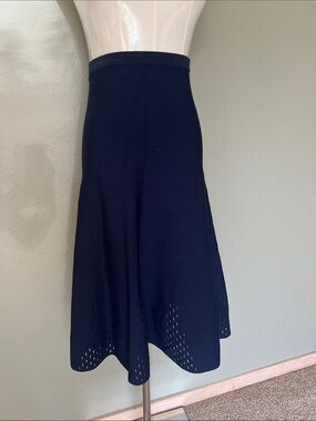 Sandro. Navy Midi Skirt with Laser-Cut Hem